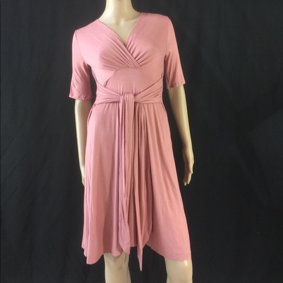 Women's Faux Wrap Knee Length Skater Dress 4/6 - Picture 2 of 3